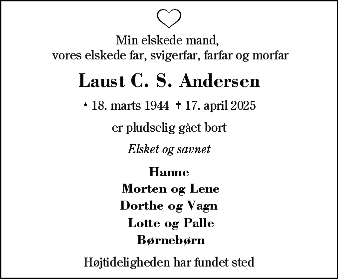 Dødsannonce for Laust Christian Sjælland Andersen