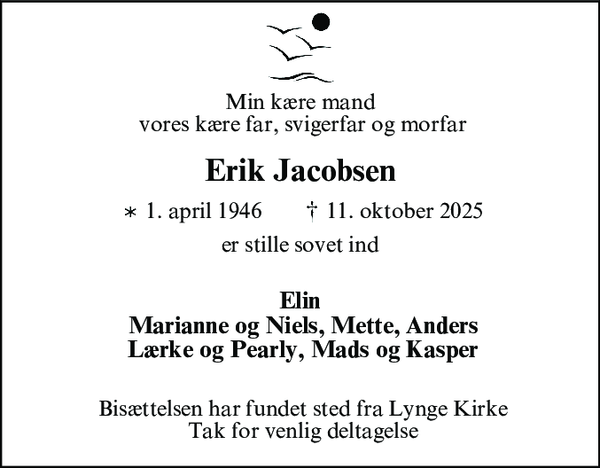 Dødsannonce for Kaj Erik Jakobsen