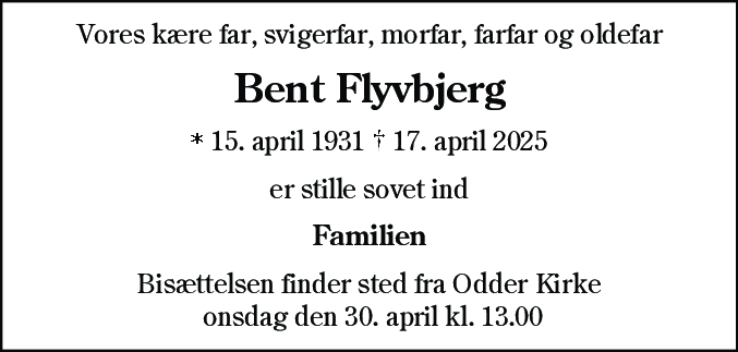 Dødsannonce for Bent Flyvbjerg