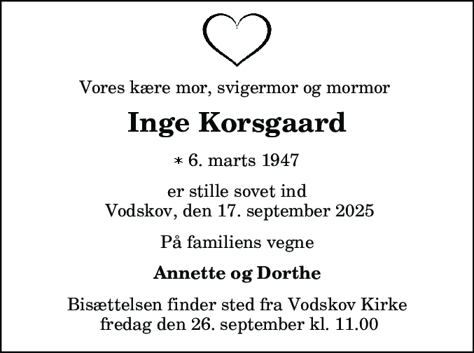 Dødsannonce for Inge Korsgaard