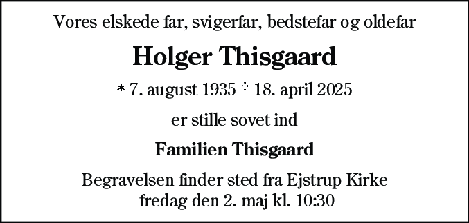 Dødsannonce for Holger Thisgaard