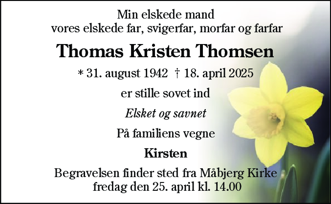 Dødsannonce for Thomas Kristen Thomsen