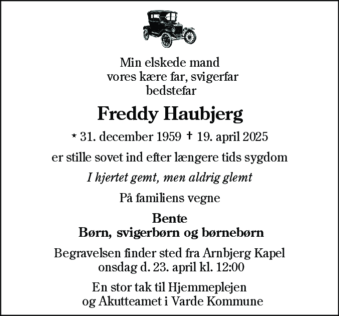 Dødsannonce for Freddy Haubjerg