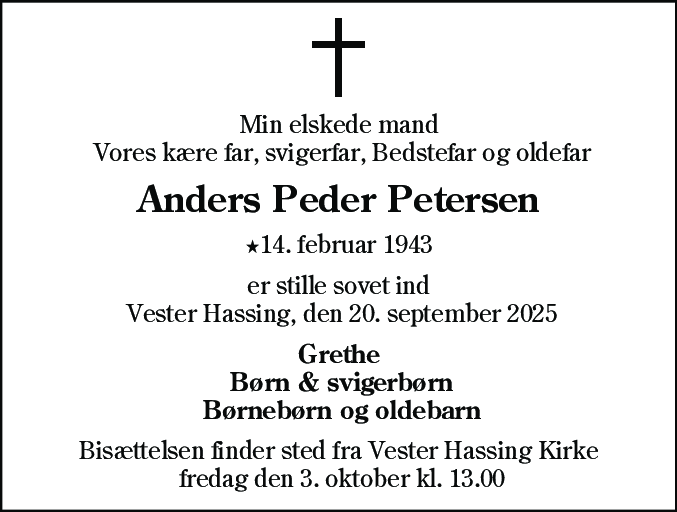 Dødsannonce for Anders Peder Petersen