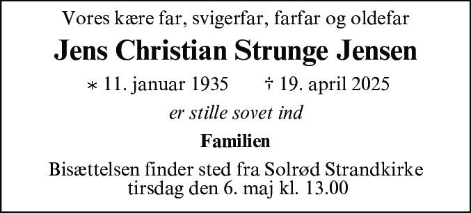 Dødsannonce for Jens Christian Strunge Jensen