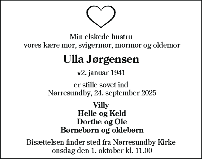 Dødsannonce for Ulla Jørgensen
