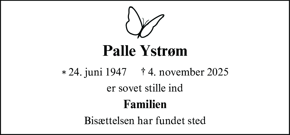 Dødsannonce for Palle Ystrøm