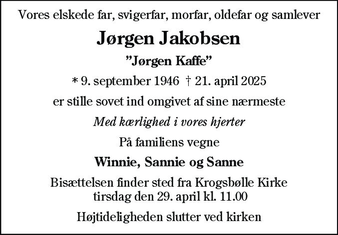 Dødsannonce for Jørgen Jakobsen