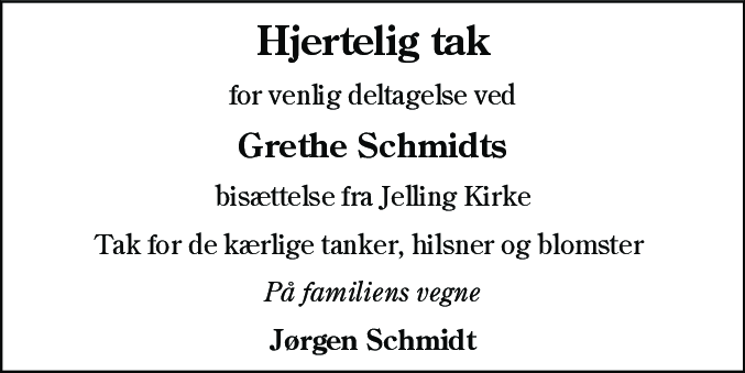 Dødsannonce for Grethe Olesen Schmidt