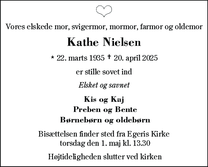 Dødsannonce for Kathe Nielsen