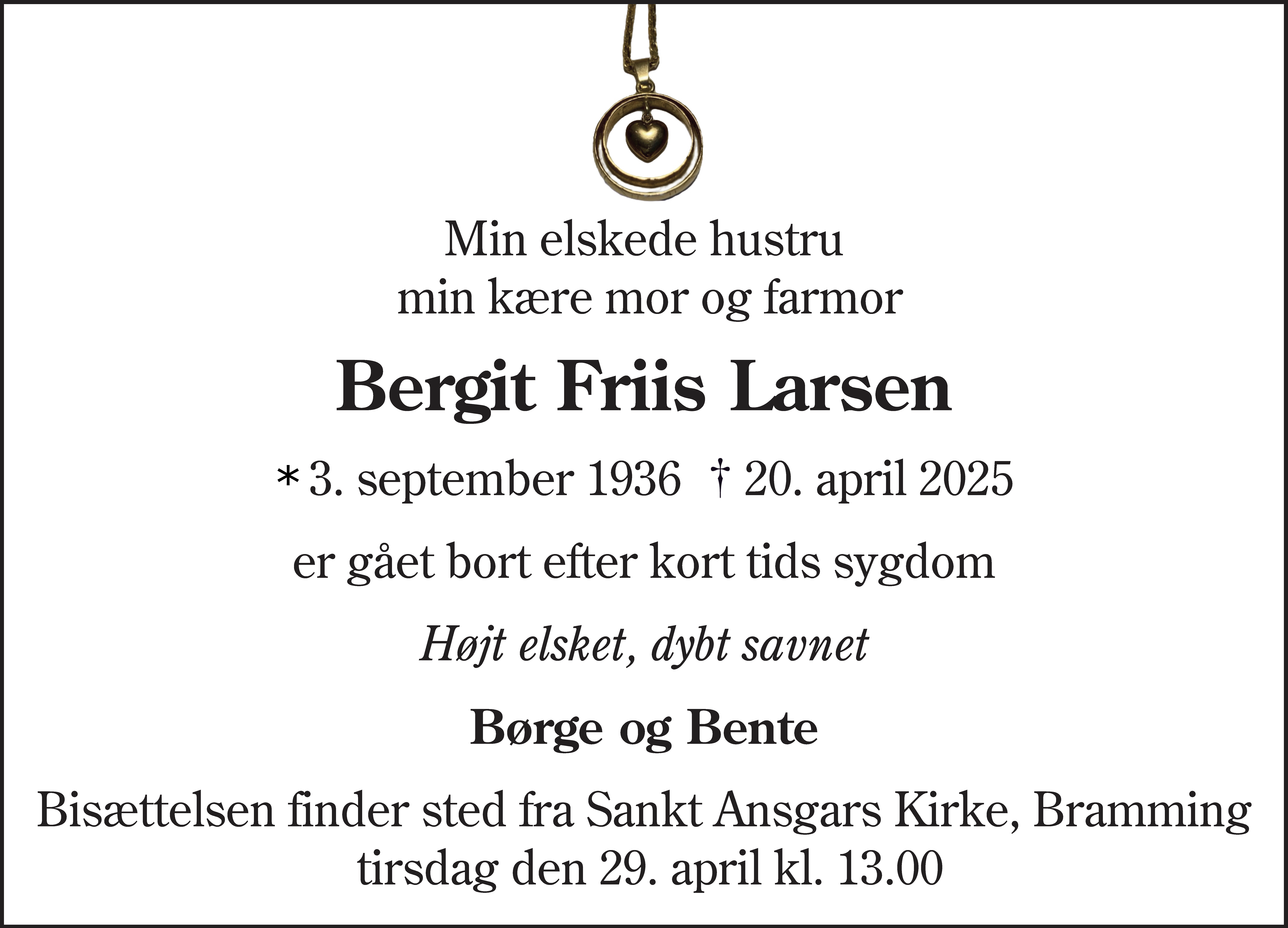 Dødsannonce for Bergit Friis Larsen