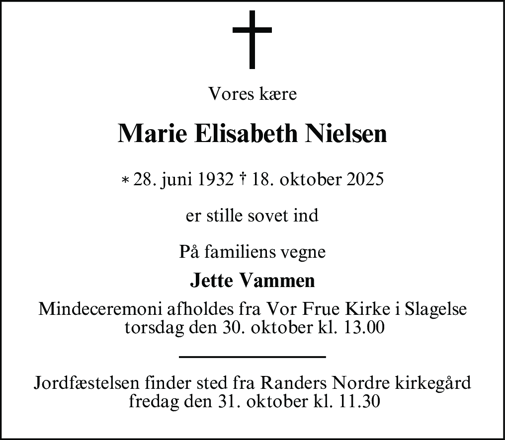 Dødsannonce for Marie Elisabeth Nielsen