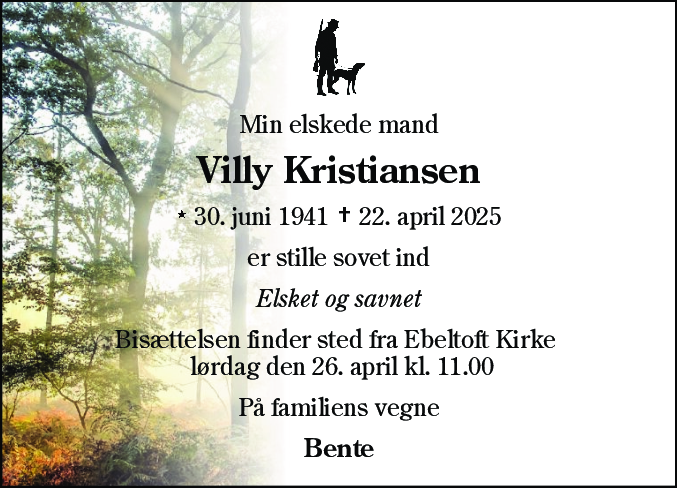 Dødsannonce for Villy Kristiansen