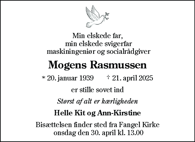 Dødsannonce for Mogens Ove Rasmussen