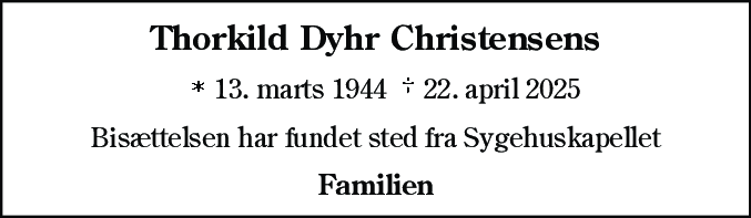 Dødsannonce for Thorkild Dyhr Christensen