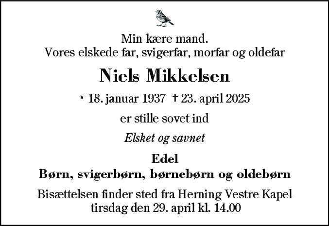 Dødsannonce for Niels Mikkelsen