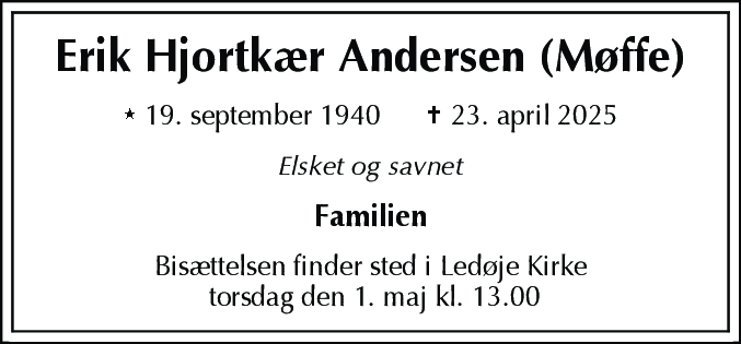 Dødsannonce for Erik Hjortkær Andersen