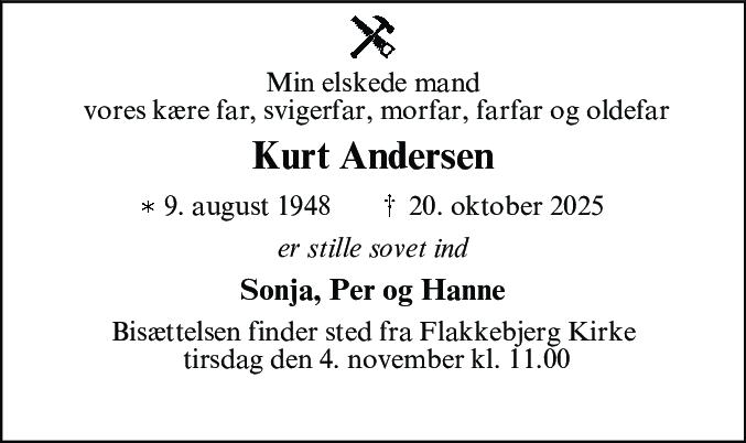 Dødsannonce for Kurt Andersen
