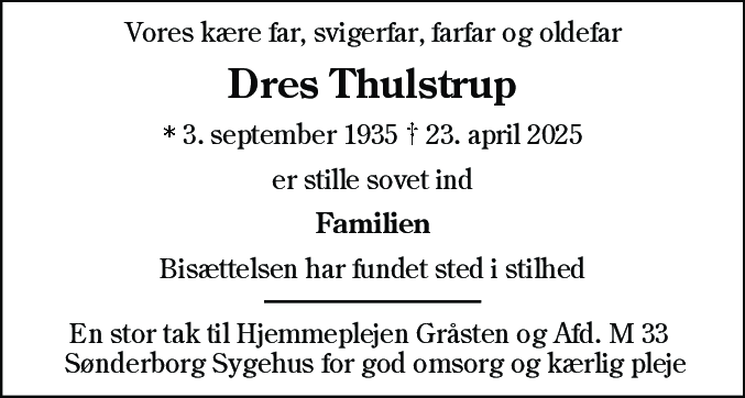 Dødsannonce for Andreas Thulstrup