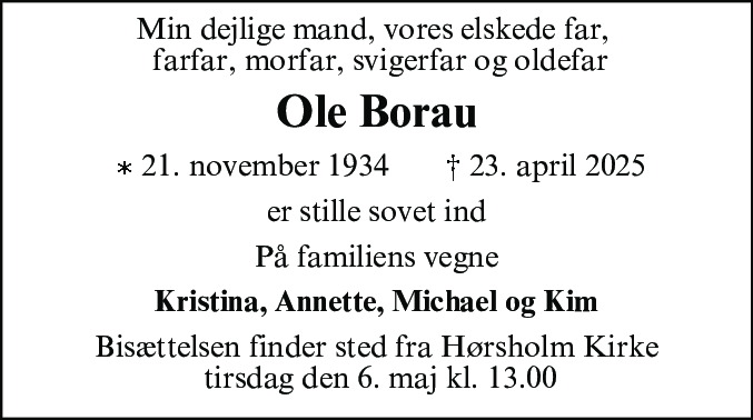 Dødsannonce for Ole Borau