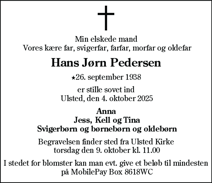 Dødsannonce for Hans Jørn Pedersen
