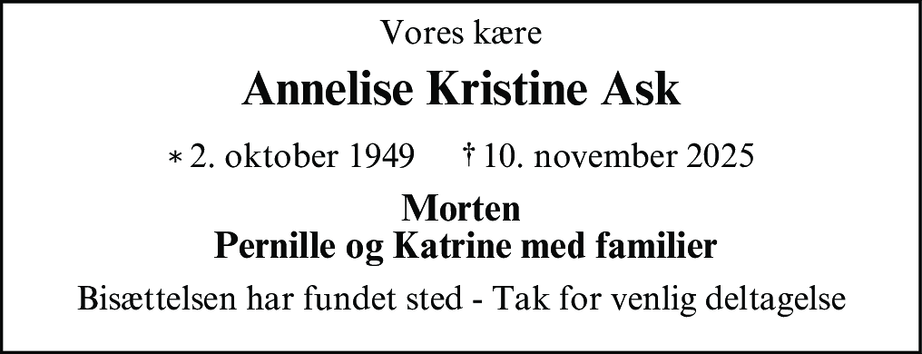 Dødsannonce for Annelise Kristine Ask