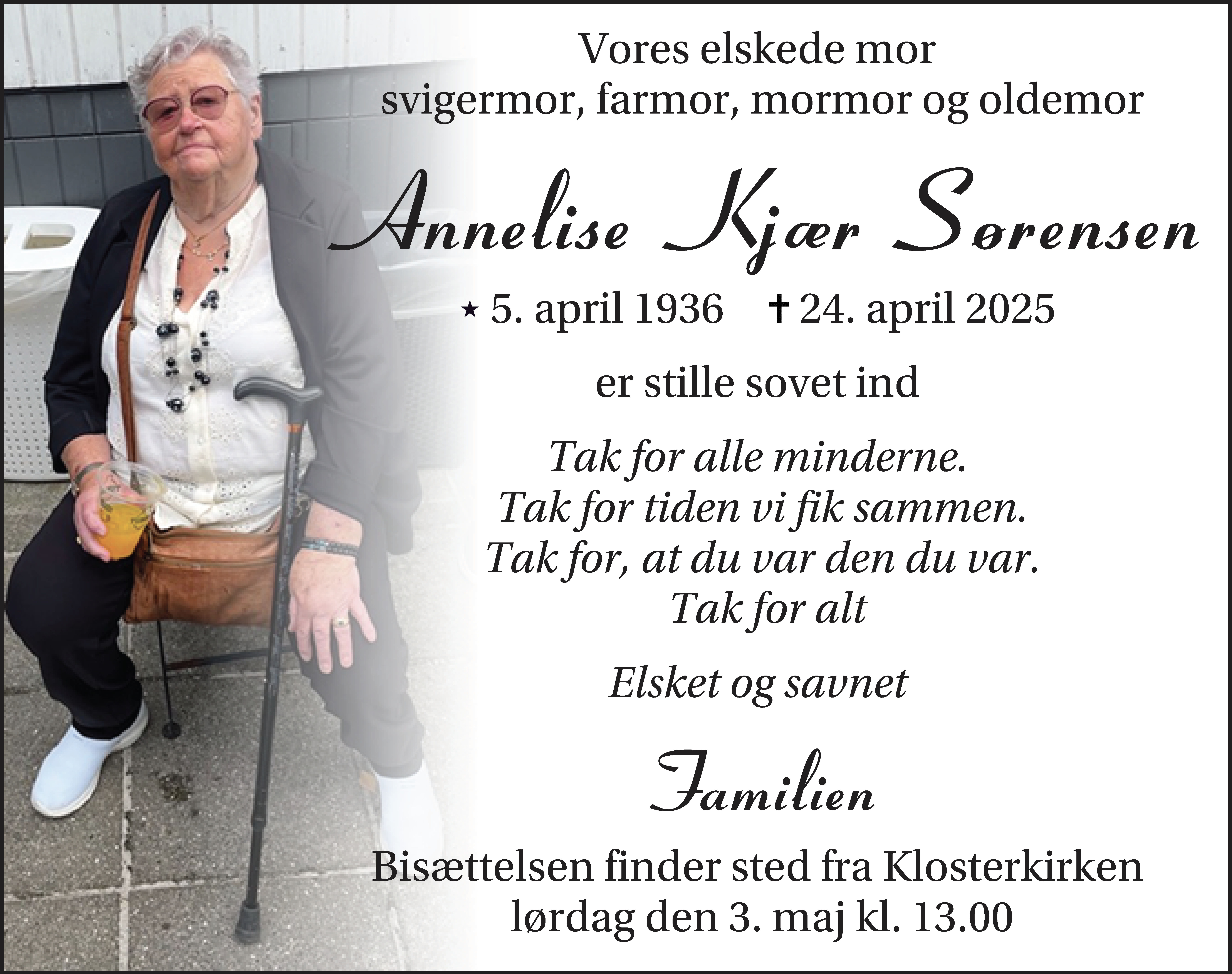 Dødsannonce for Annelise Kjær Sørensen