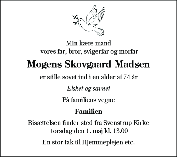 Dødsannonce for Mogens Skovgaard Madsen