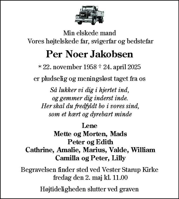 Dødsannonce for Per Noer Jakobsen