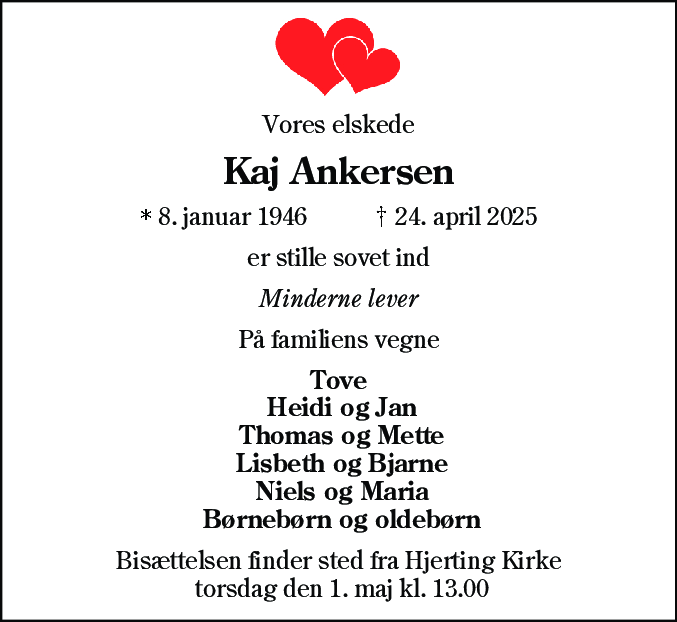 Dødsannonce for Kaj Ankersen