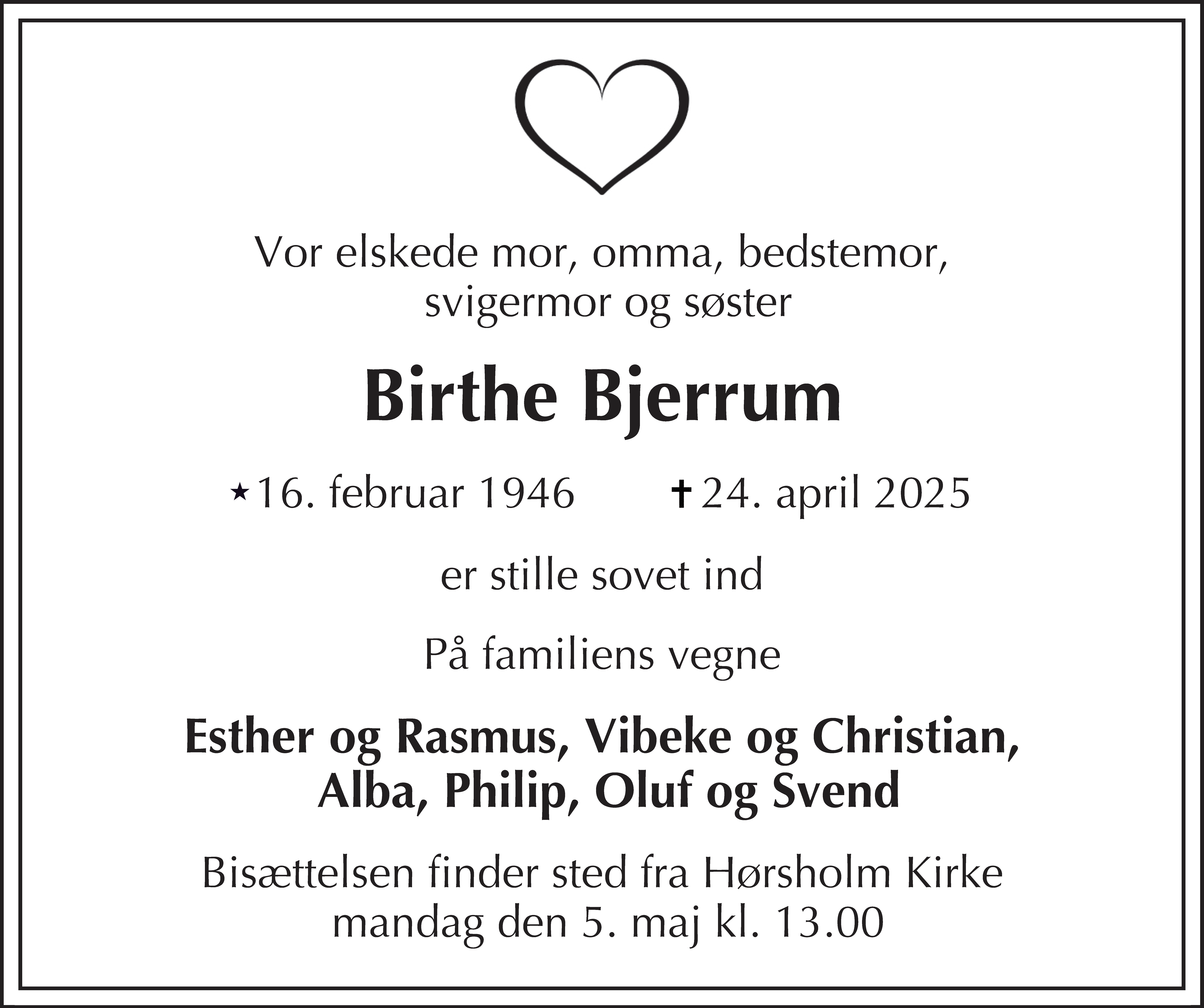 Dødsannonce for Birthe Bjerrum