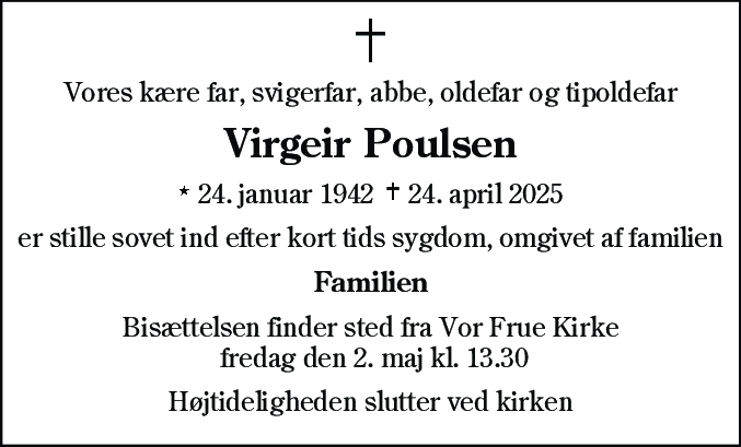Dødsannonce for Virgeir Poulsen