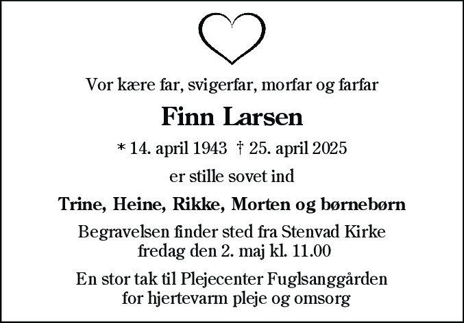 Dødsannonce for Finn Larsen