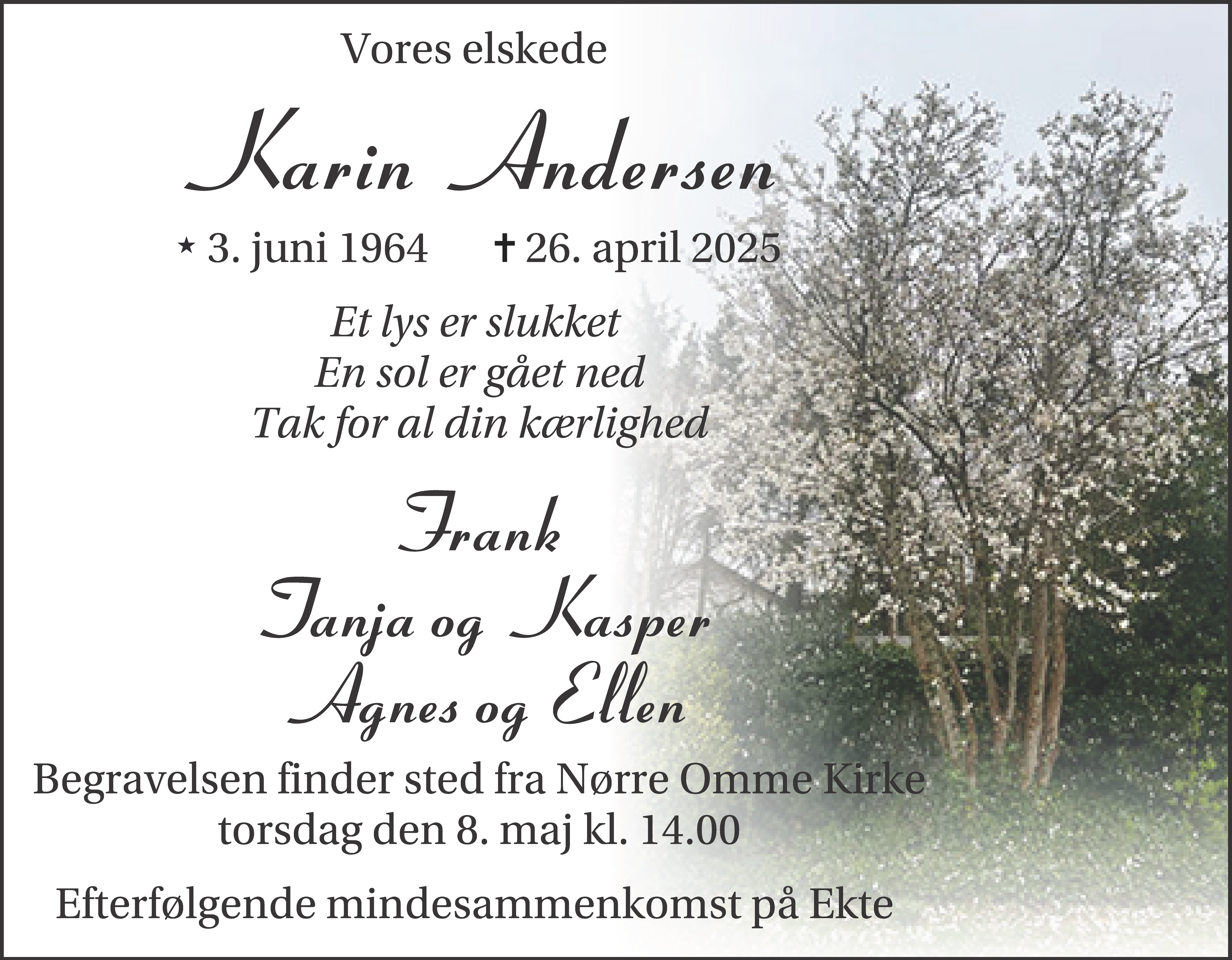 Dødsannonce for Karin Andersen