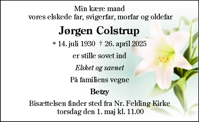Dødsannonce for Jørgen Colstrup