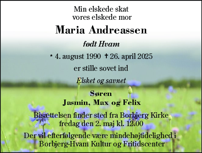 Dødsannonce for Maria Andreassen