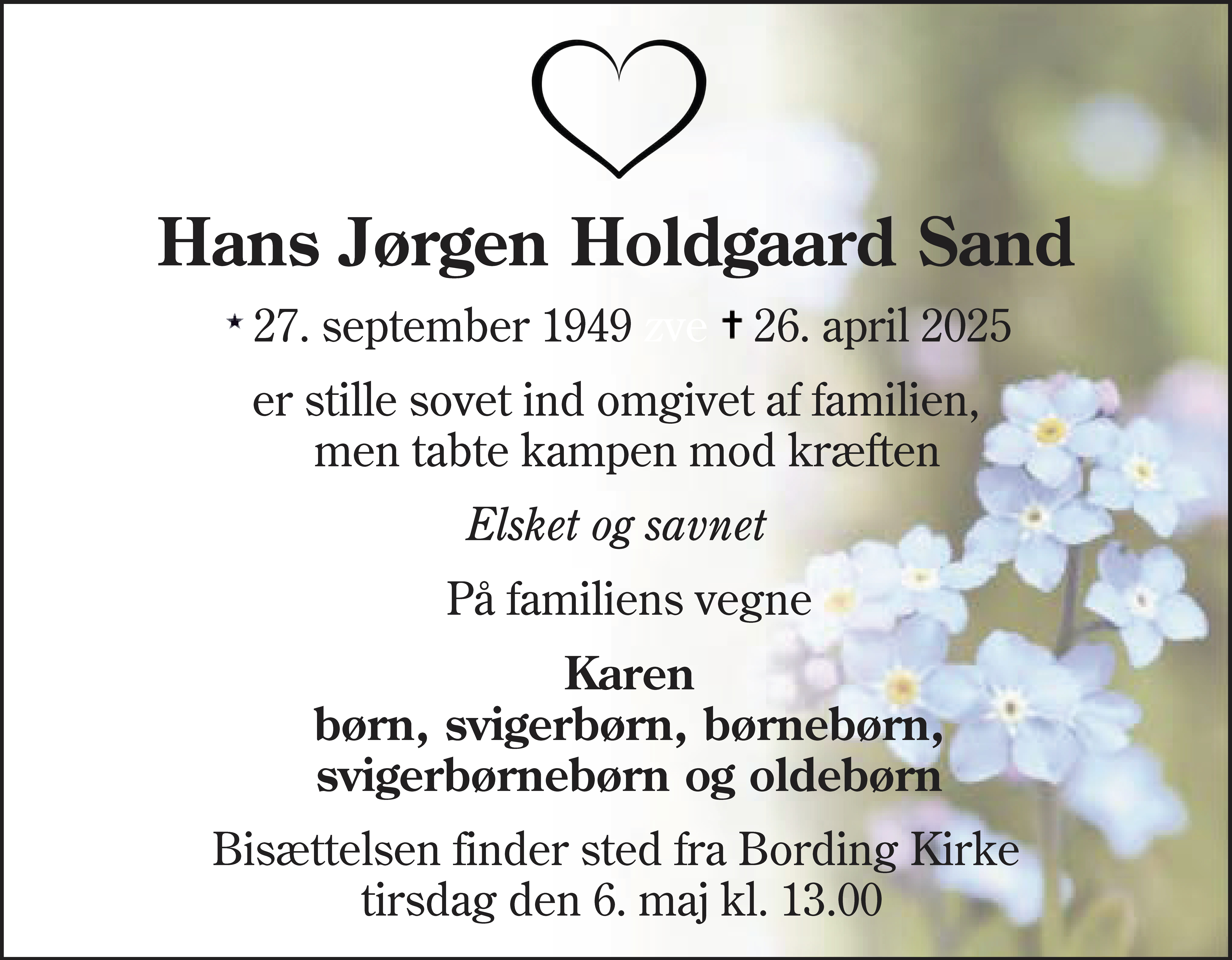 Dødsannonce for Hans Jørgen Holdgaard Sand