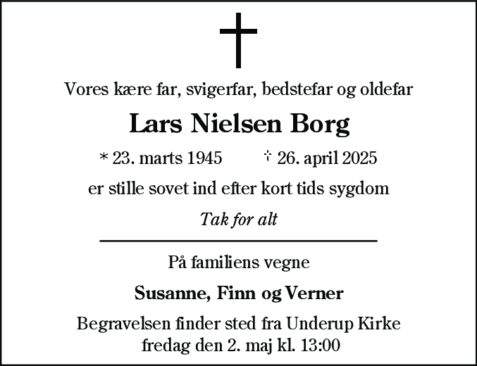 Dødsannonce for Lars Nielsen Borg