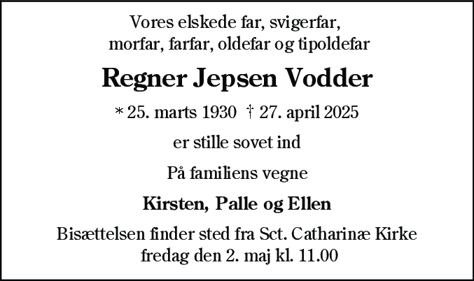 Dødsannonce for Regner Jepsen Vodder