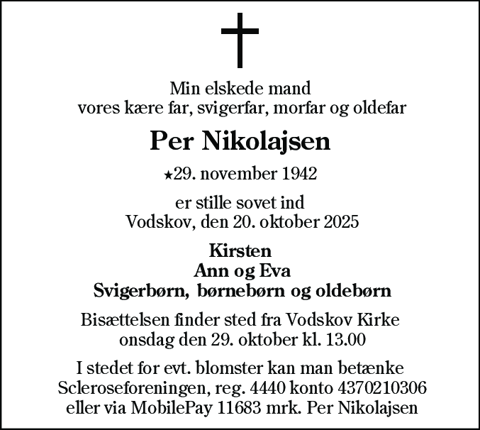 Dødsannonce for Per Nikolajsen