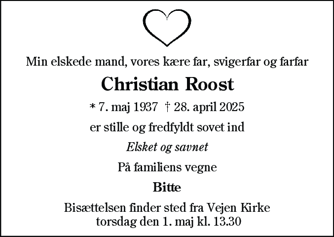 Dødsannonce for Christian Roost