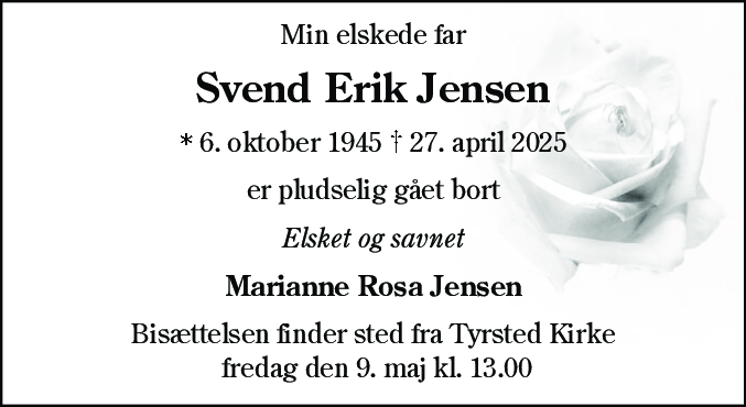 Dødsannonce for Svend Erik Jensen