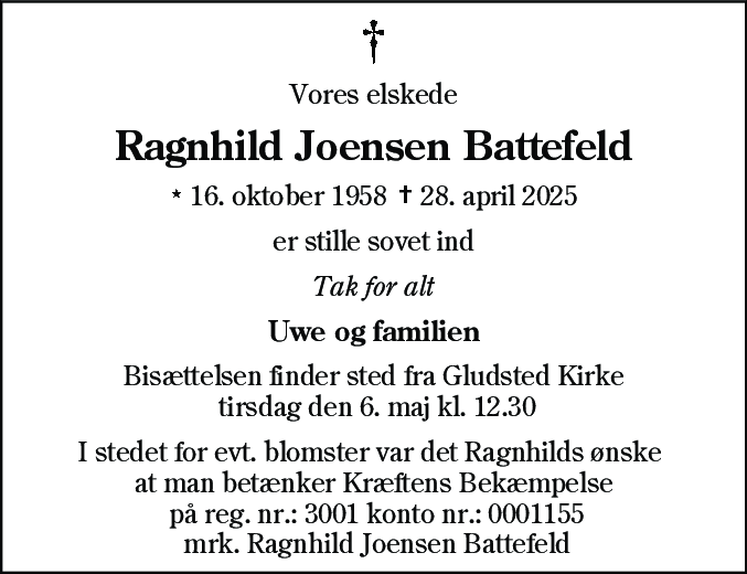 Dødsannonce for Ragnhild Battefeld