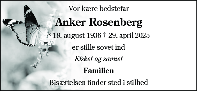 Dødsannonce for Anker Rosenberg