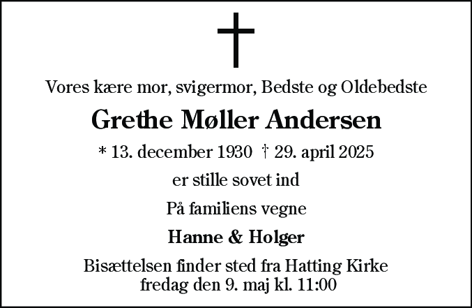 Dødsannonce for Herdis Grethe Andersen