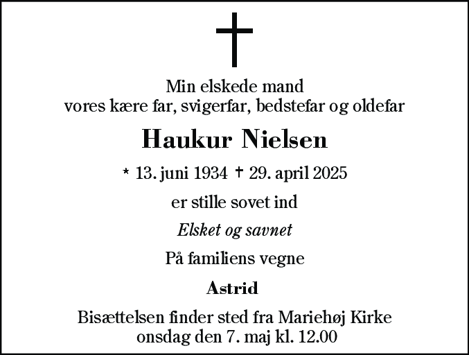 Dødsannonce for Haukur Nielsen