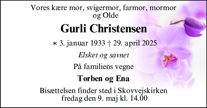 Dødsannonce for Gurli Christensen