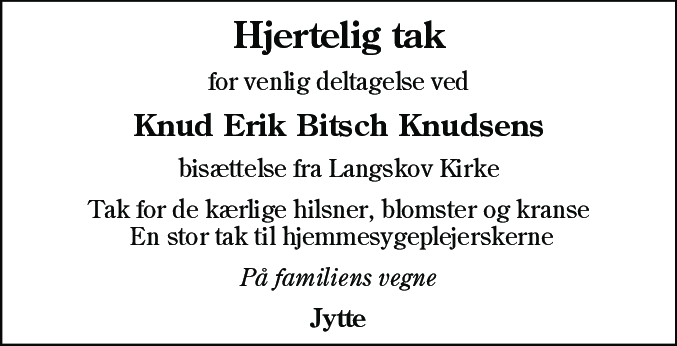 Dødsannonce for Knud Erik Bitsch Knudsen