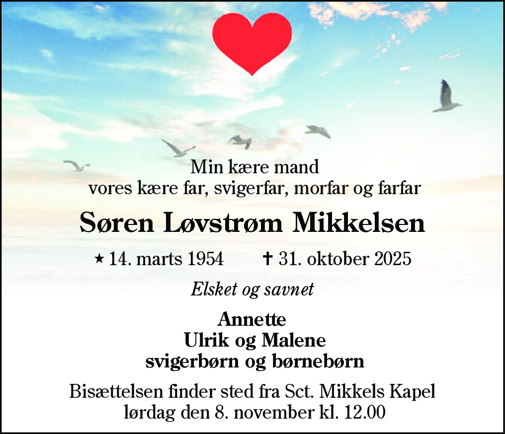 Dødsannonce for Søren Løvstrøm Mikkelsen
