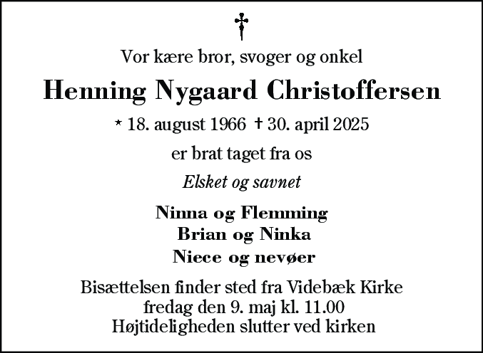 Dødsannonce for Henning Nygaard Christoffersen